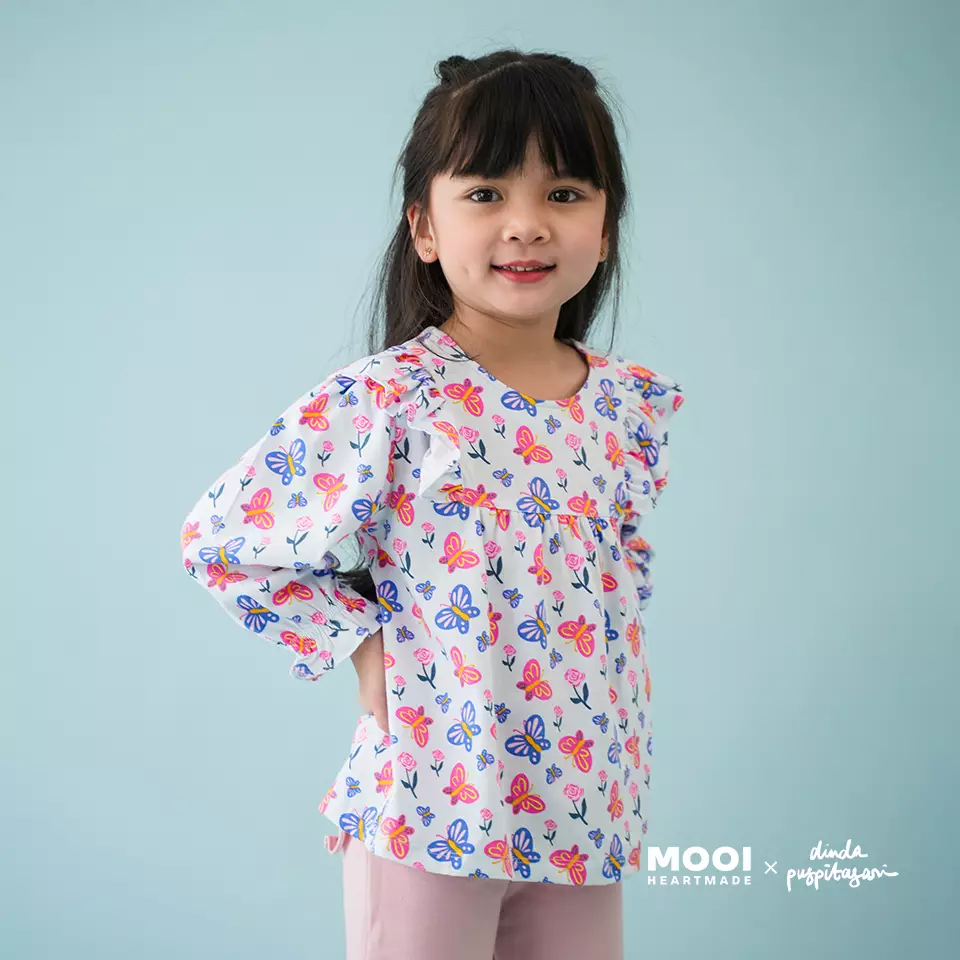 Mooi X Dinda Puspitasari Atasan Anak Perempuan Lola Top Ruffle - White Off