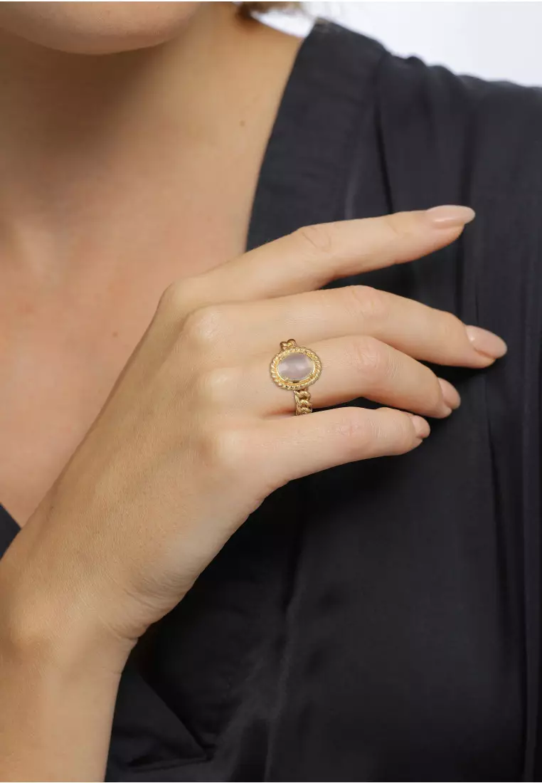 Cincin Perhiasan Perak 925 Wanita Moonstone Gold Plated