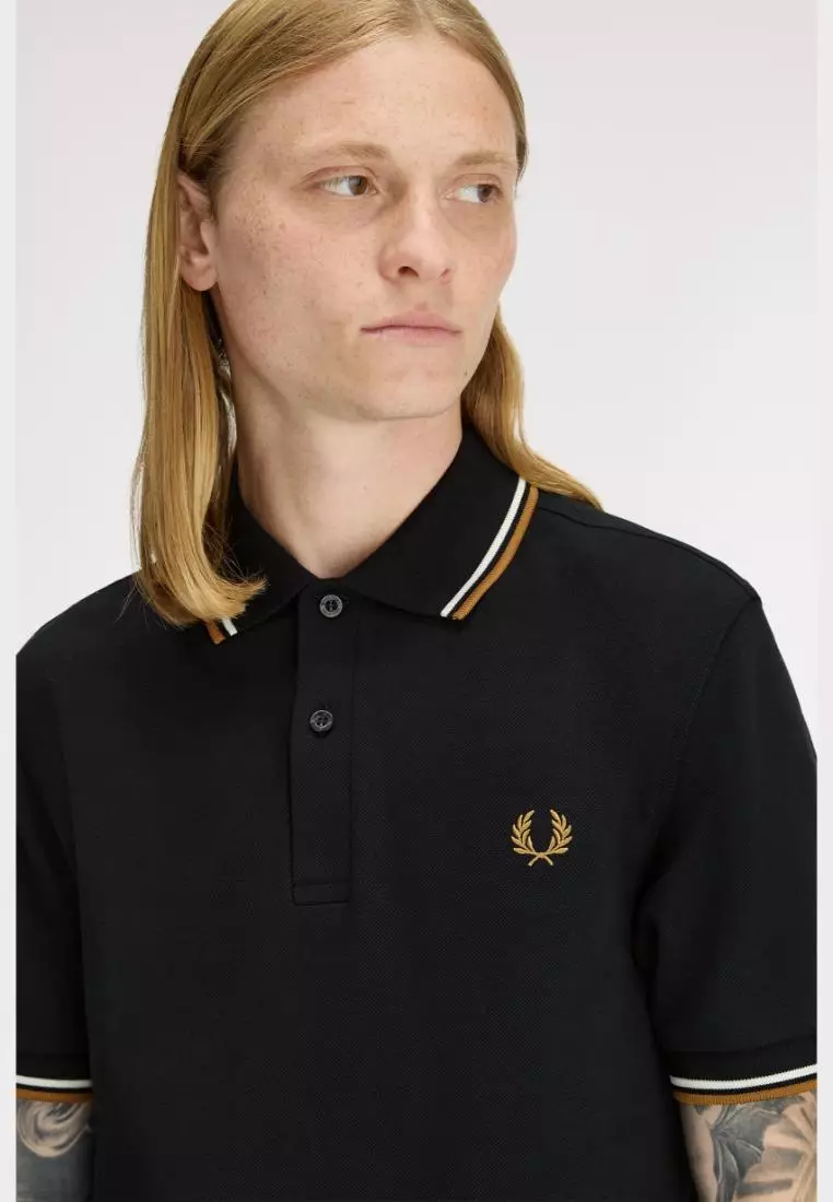 Fred Perry M3600 Twin Tipped Fred Perry Shirt (Black / Ecru / Dark Caramel)