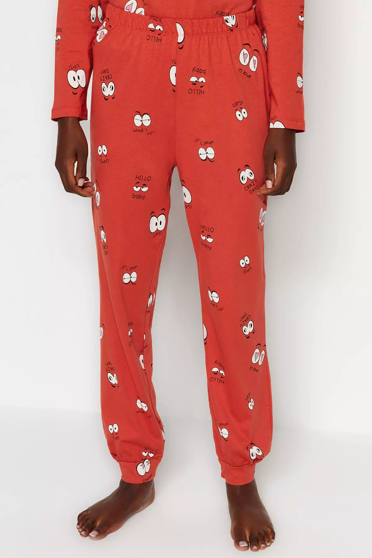 Cinnamon 100% Cotton Eye Patterned T-Shirt-Jogger Knitted Pajama Set