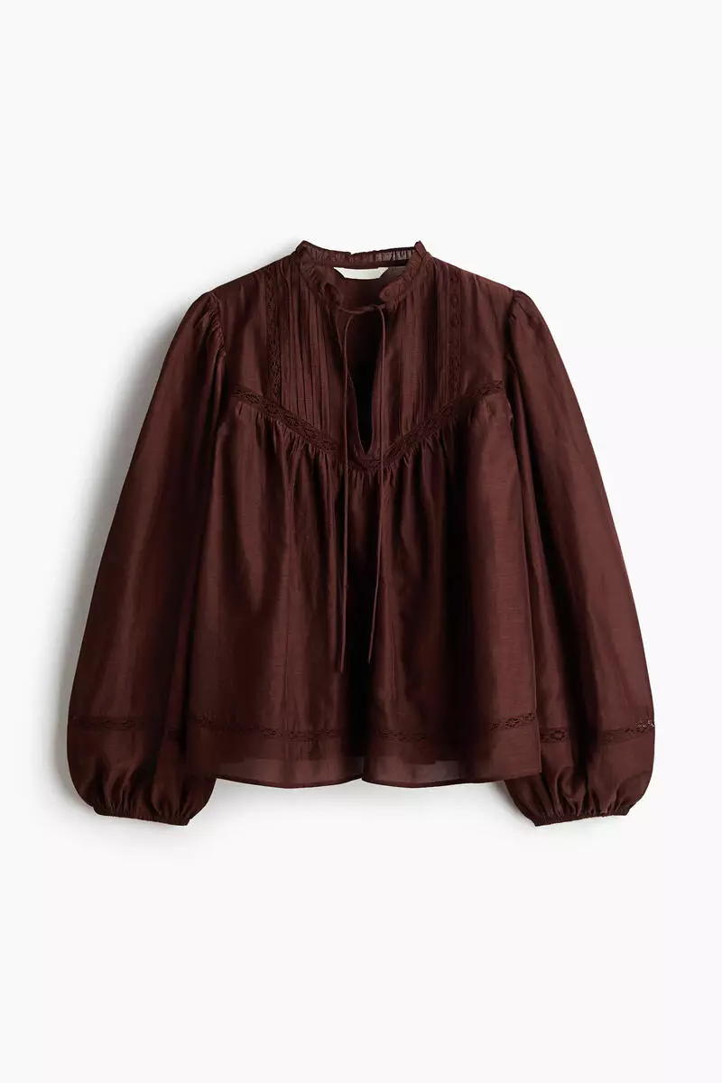 Lace-inset viscose-blend blouse