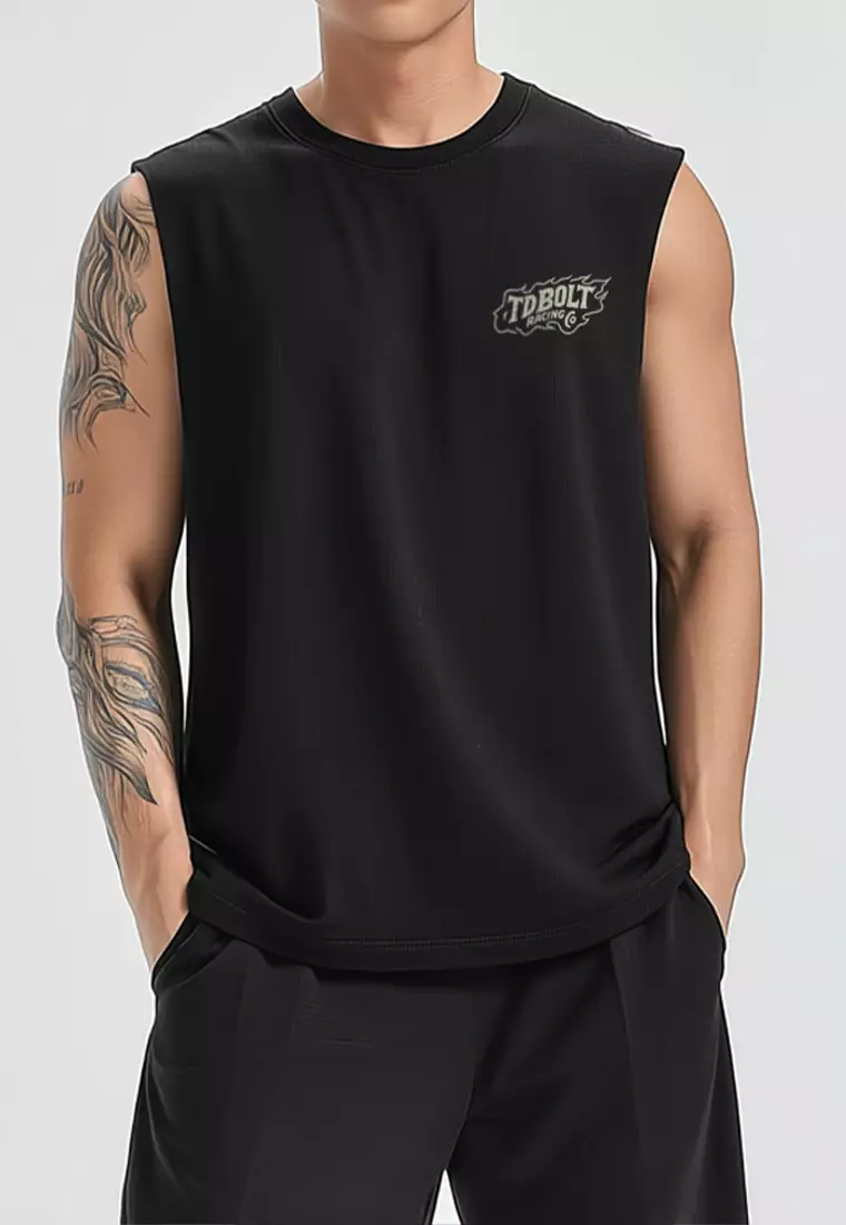 MSA93 Kaos Lari Kalcer Sleeveless Cloud Cotton 24s "stick run ugly finish loud" hitam