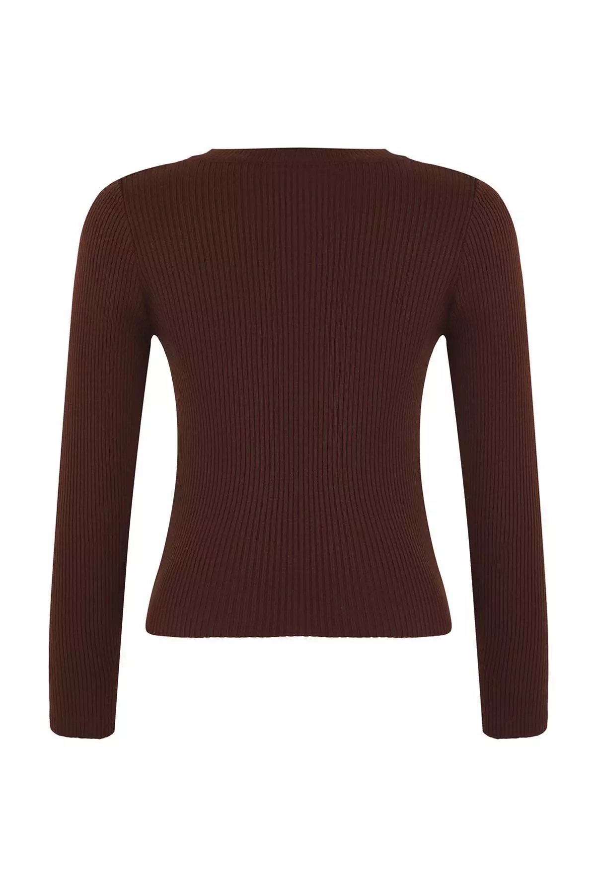 Brown Basic Ribbed Knit Sweater