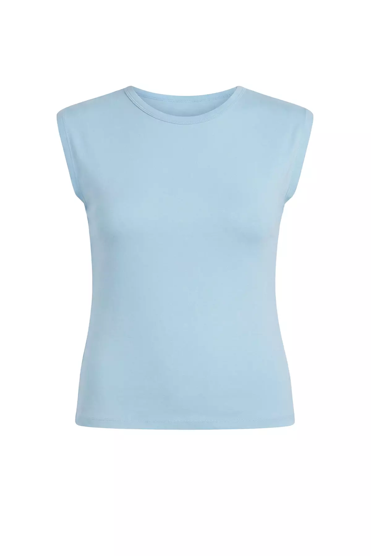 Light Blue Viscose Ribbed Flexible Comfortable Basic Knitted Plus Size Blouse Tbbss26Af00053
