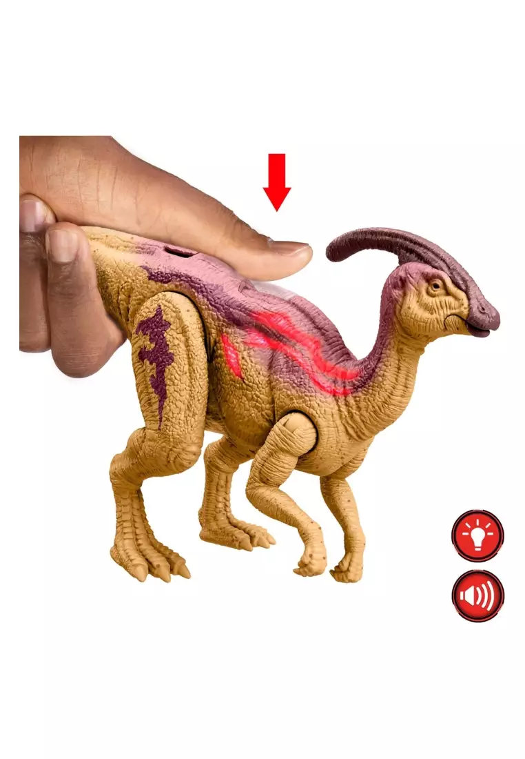 Jurassic World Wild Roar Parasaurolophus Dinosaur Action Figure Toy, Chomp Attack & Sound
