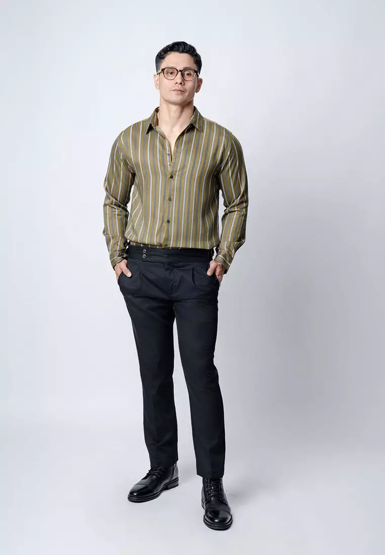 Virgo Stripe Shirt Army LS