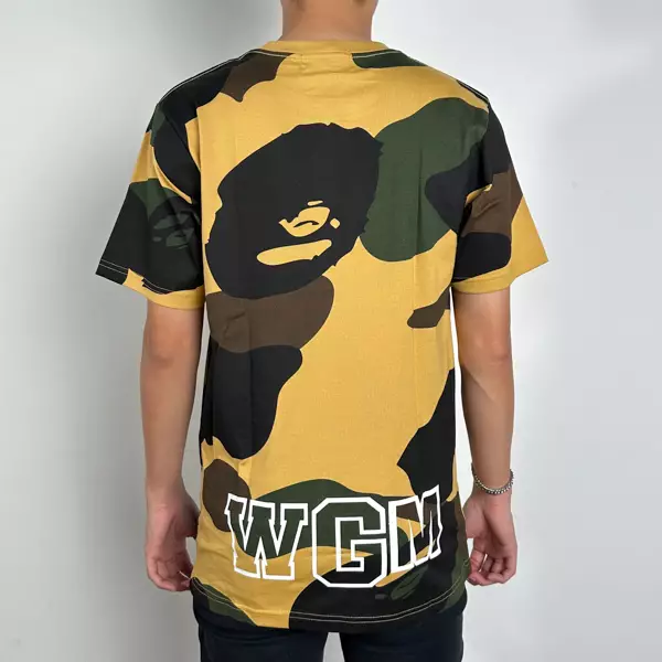 Kaos BAPE SHARK WGM OUTLINE WHITE FULL CAMO YELLOW SS25 TSHIRT 100% ORIGINAL
