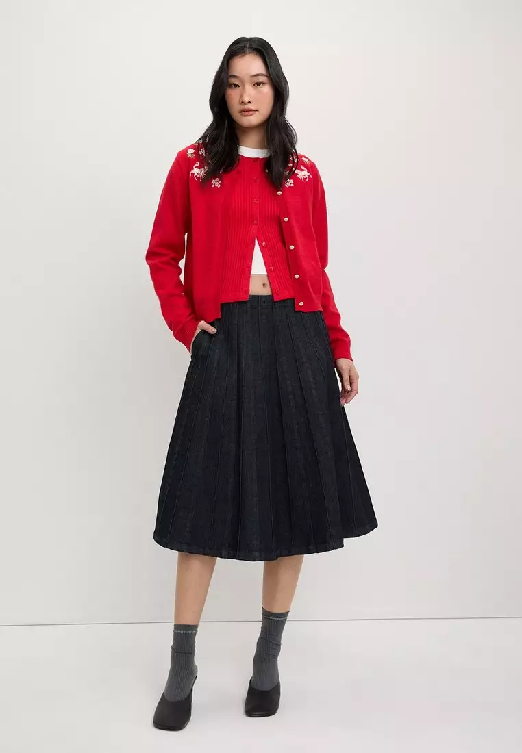 Embroidered Horse Cardigan - Red