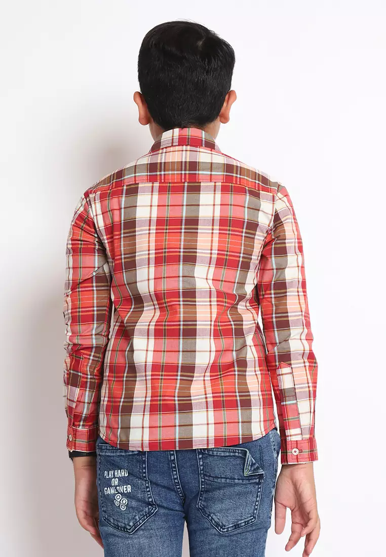 Kemeja Anak Laki Lengan Panjang Kotak Red Cream - BRIGHT