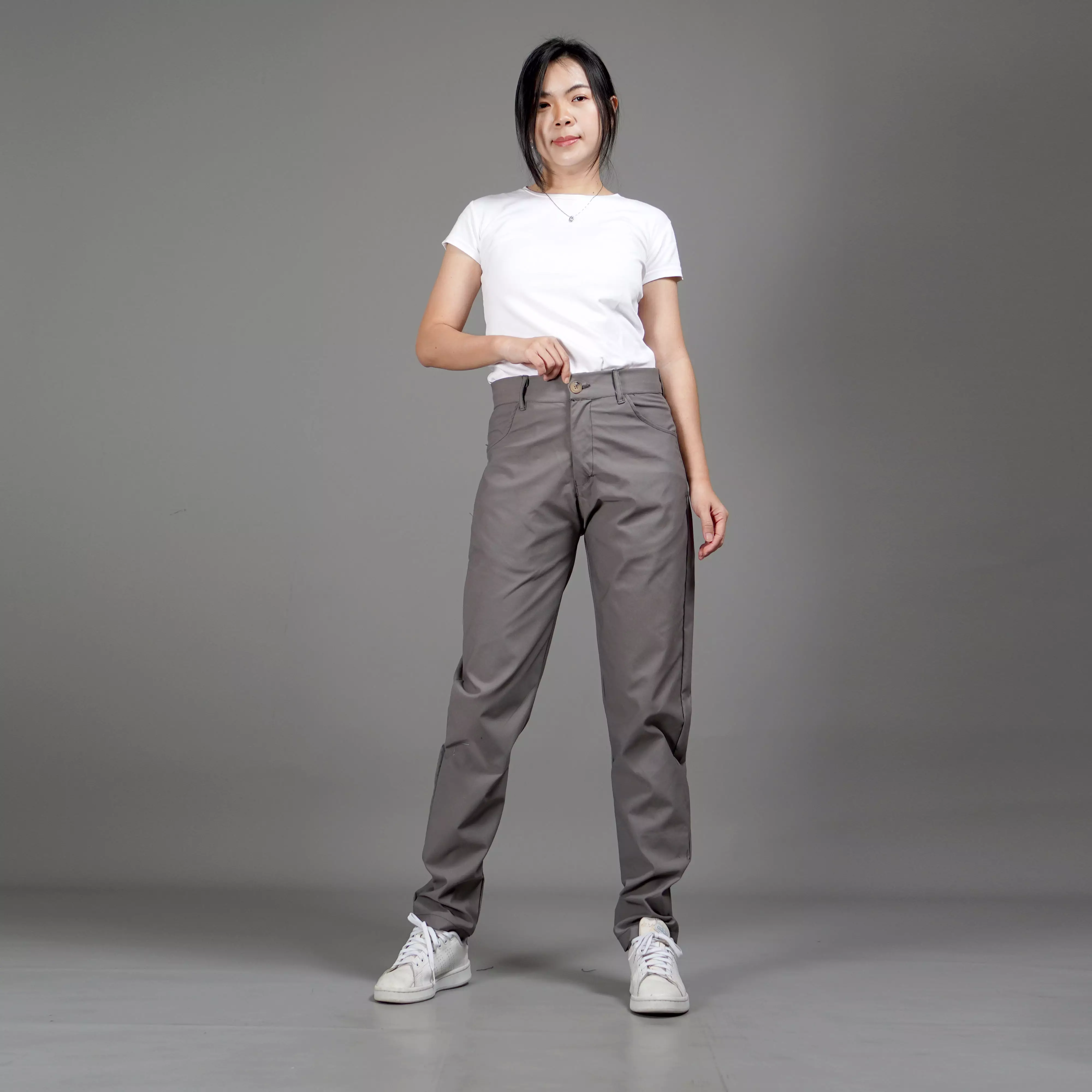  JEFIN Celana Wanita Panjang Baggy Pants Wanita Celana Chino Reguler Fit - ABU MUDA