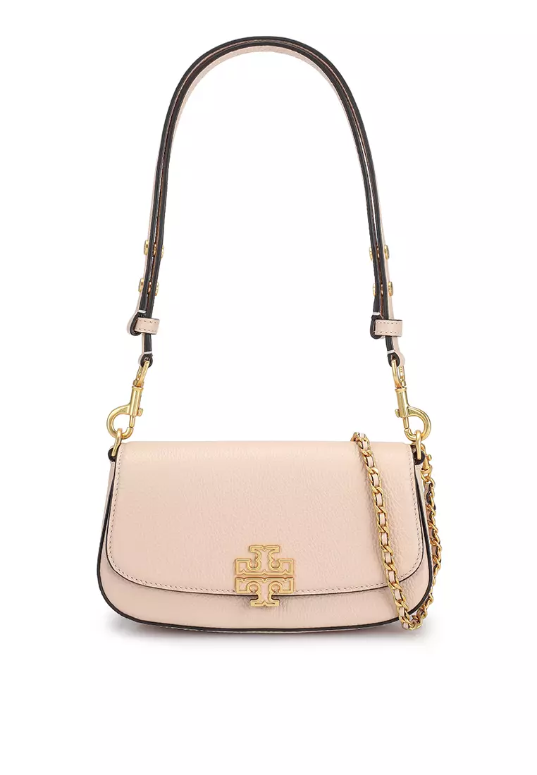 Tory Burch 138772 Britten Shell Pink With Gold Hardware Leather Women's  Convertible Crossbody Bag: Handbags