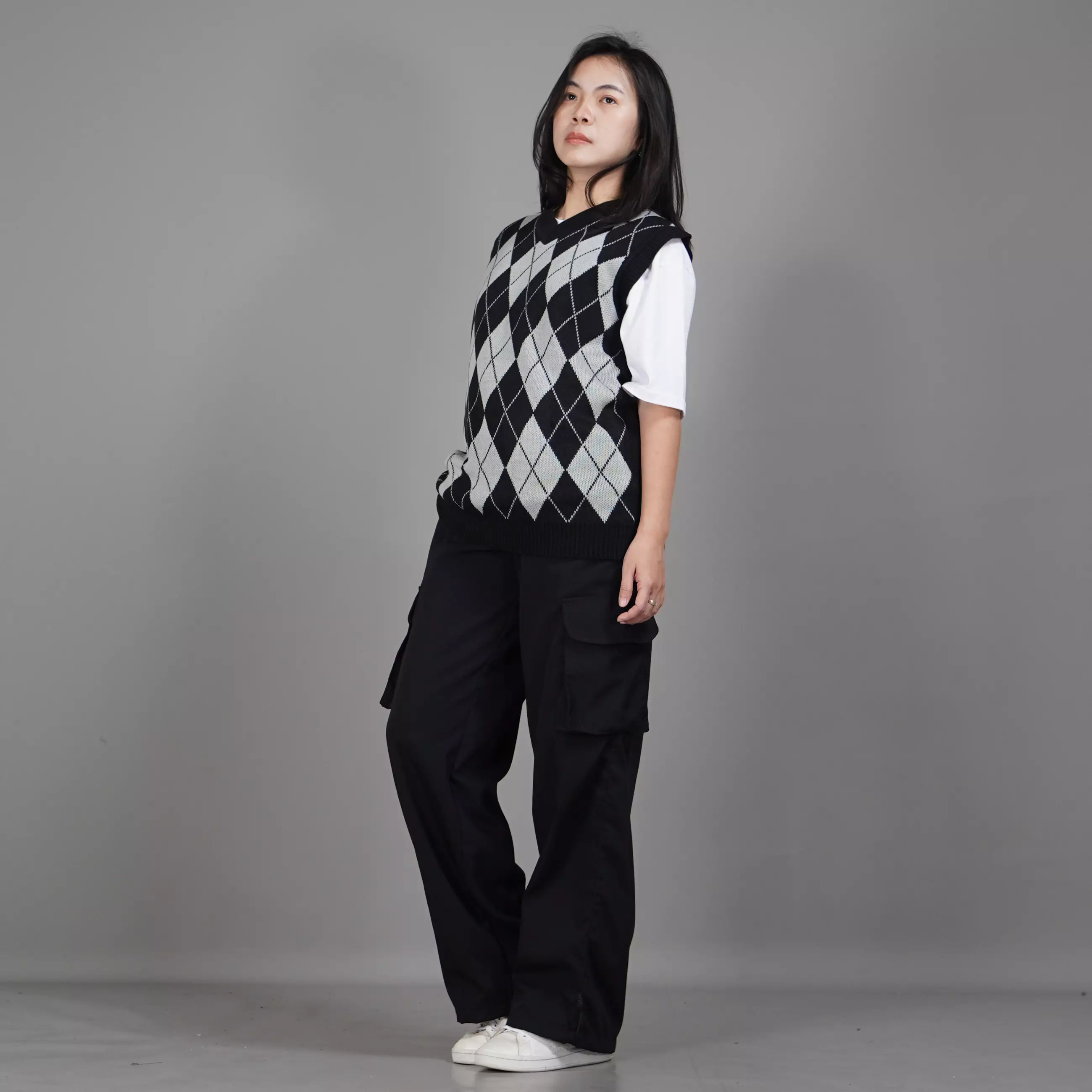 VEST WINDY Rompi Rajut Wanita Knit Vest Wanita - HITAM