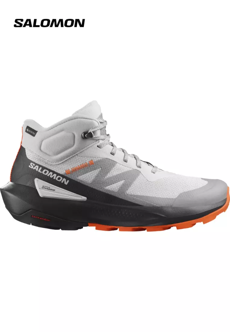 Discount on Salomon  shoes - SKU: ELIXIR ACTIV MID GTX Men Outdoor Shoes in Glacier Gray / Phantom / Dragon Fire