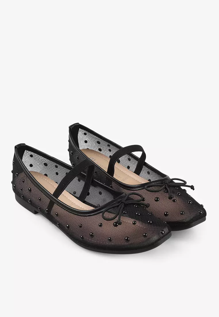 Flat Shoes Ballet Wanita Transparan L.Mayden Black