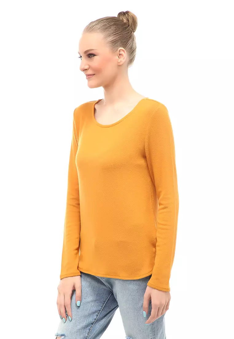 Kinsey Kaos Long Sleeves Atasan Wanita Motif Solid Relaxed Fit - Mustard Y