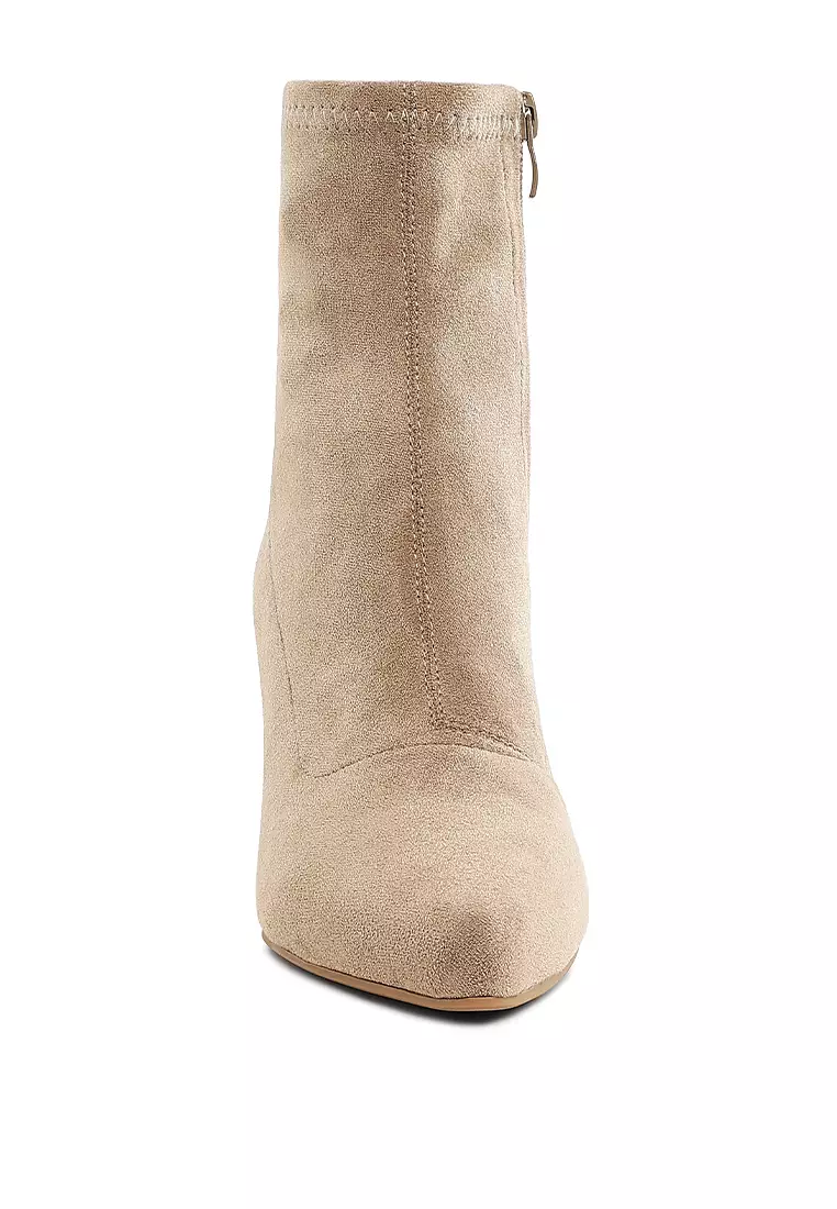 Microfiber Wedge Sock Boots in Beige