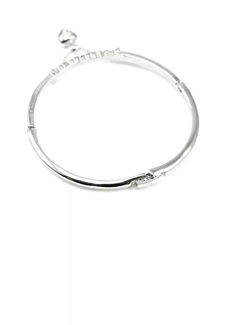 Elegant Bangle with Silver Austrian Element Crystal and Heart Charm