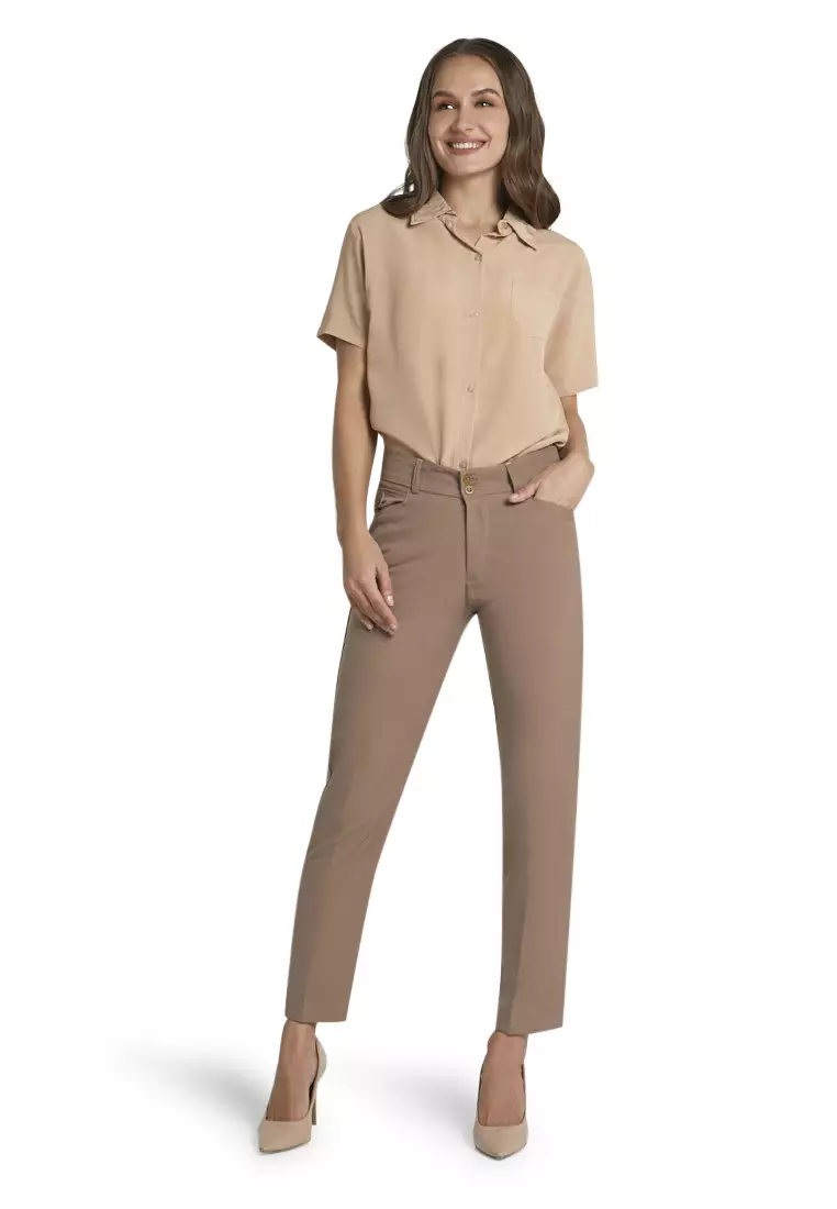 Garwyn Celana Kerja Long Pants Bawahan Wanita Formal Premium Quality - Mocca Susu