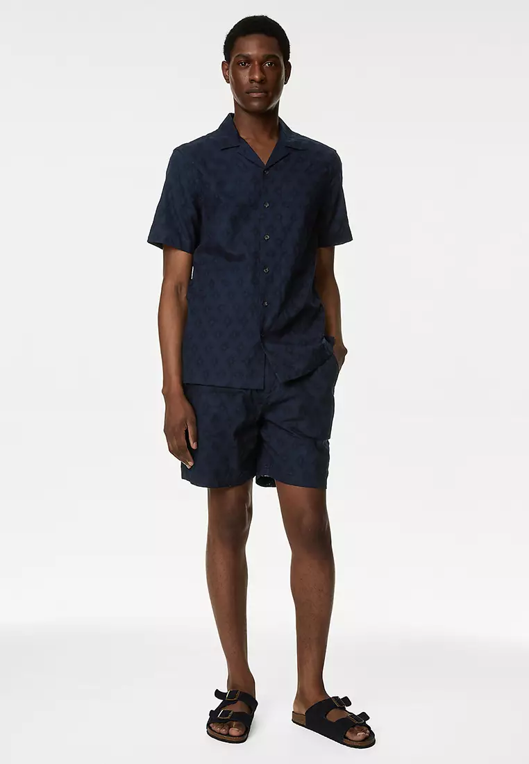 Pure Cotton Textured Cuban Collar Shirt