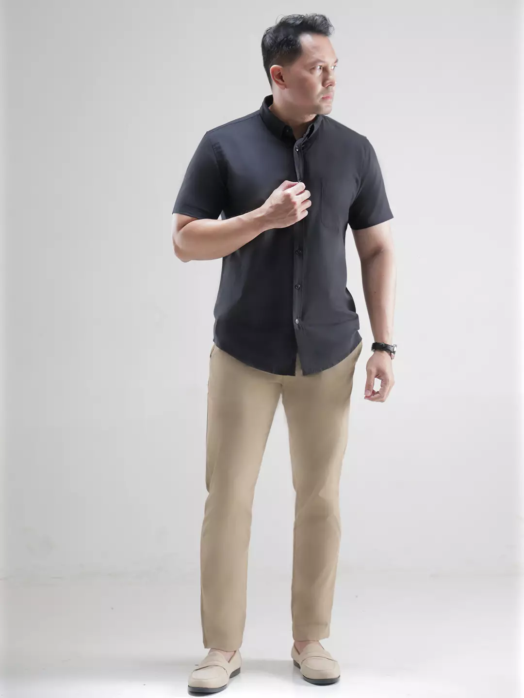 OXCON Kemeja Oxford Pria Pendek - Metro Series Black