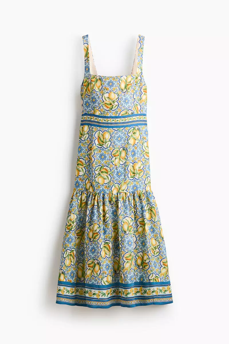 Linen-blend tie-detail dress