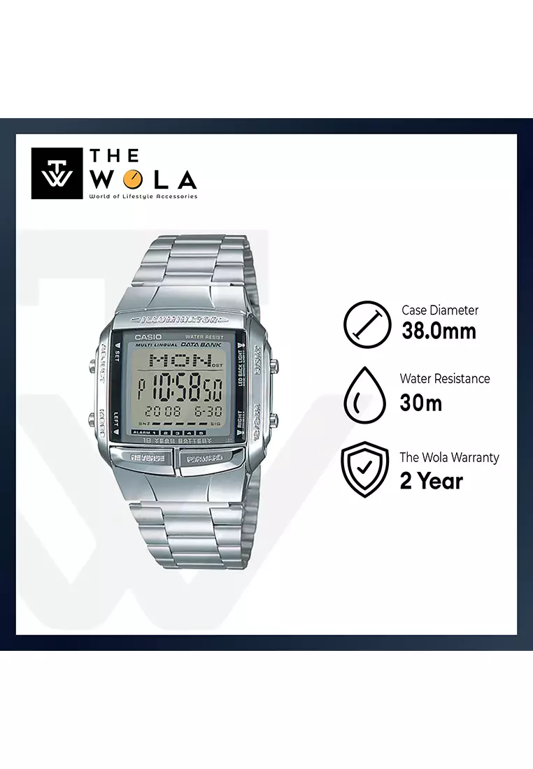 Men's Digital Watch DB-360-1A Data Bank Silver Stainless Steel Band Watch for Men