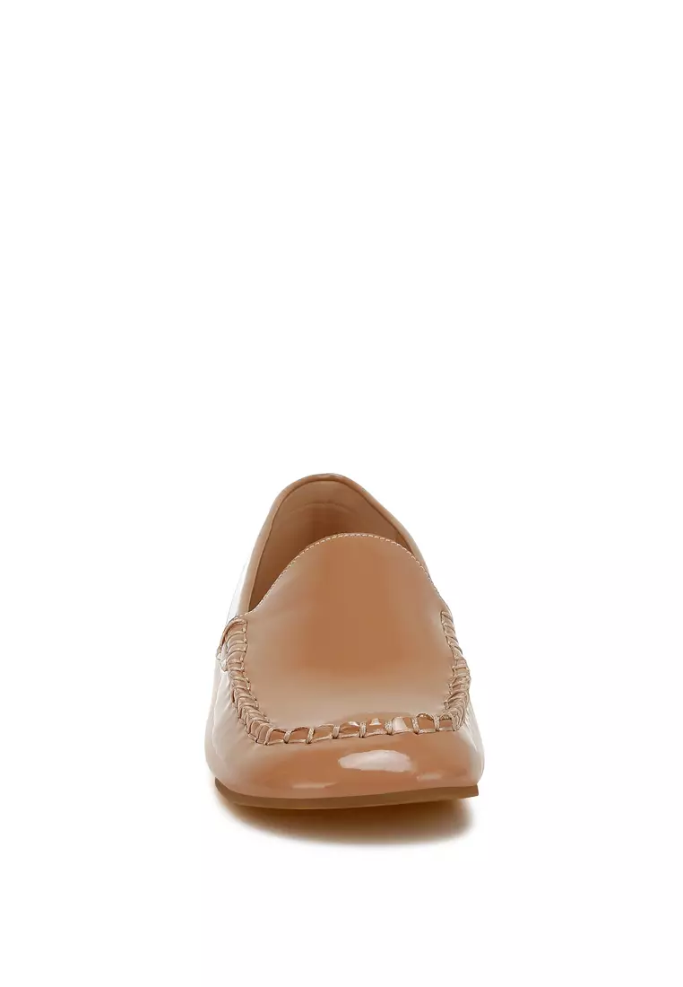 Patent Pleather Loafers in Beige