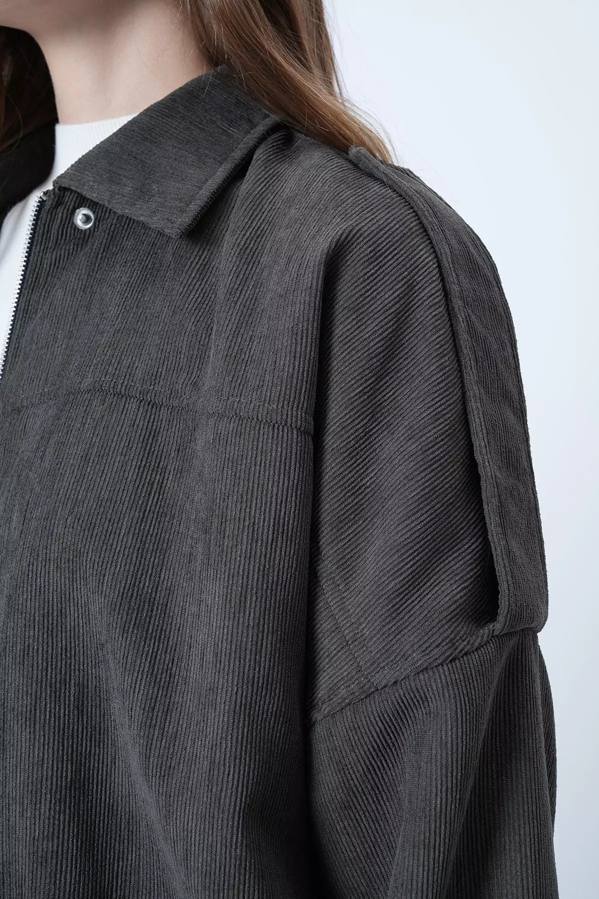 Khaki Shoulder Epaulettes Lined Velvet Bomber Jacket Alc-X14617