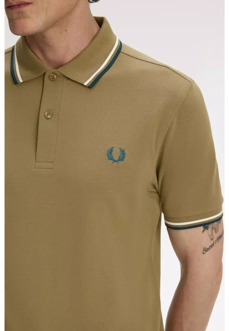 Fred Perry M3600 Twin Tipped Fred Perry Shirt (Shaded Stone / Ecru / Dark Petrol)