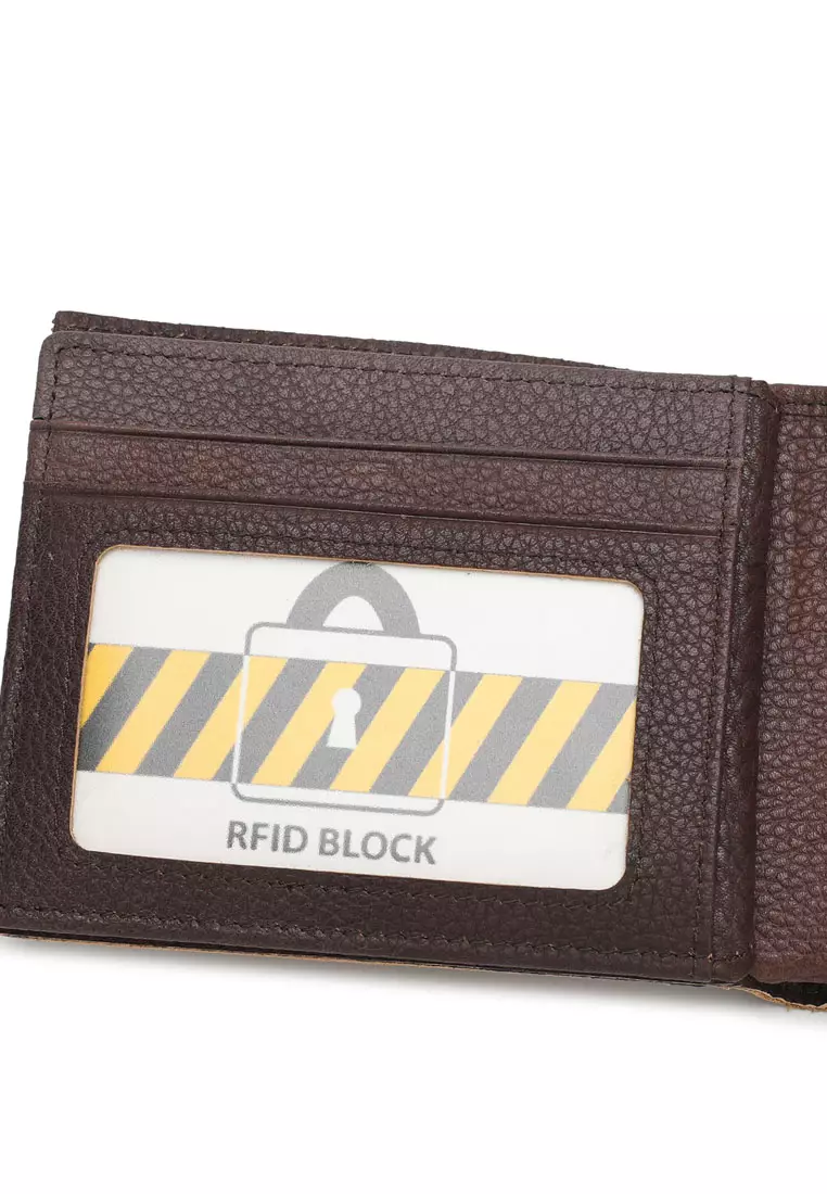 Men's RFID Genuine Leather Bi Fold Center Flap Short Wallet With Coin Compartment