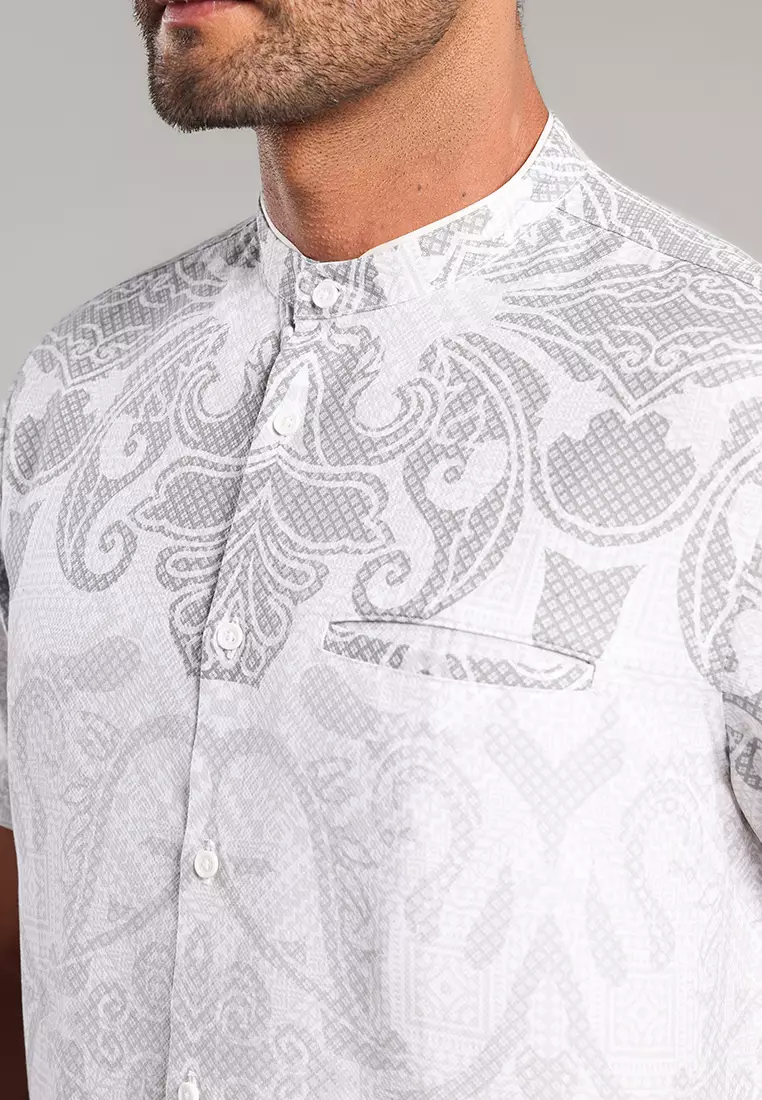 MOC - Kemeja Batik Shanghai Lengan Pendek Umair - Grey