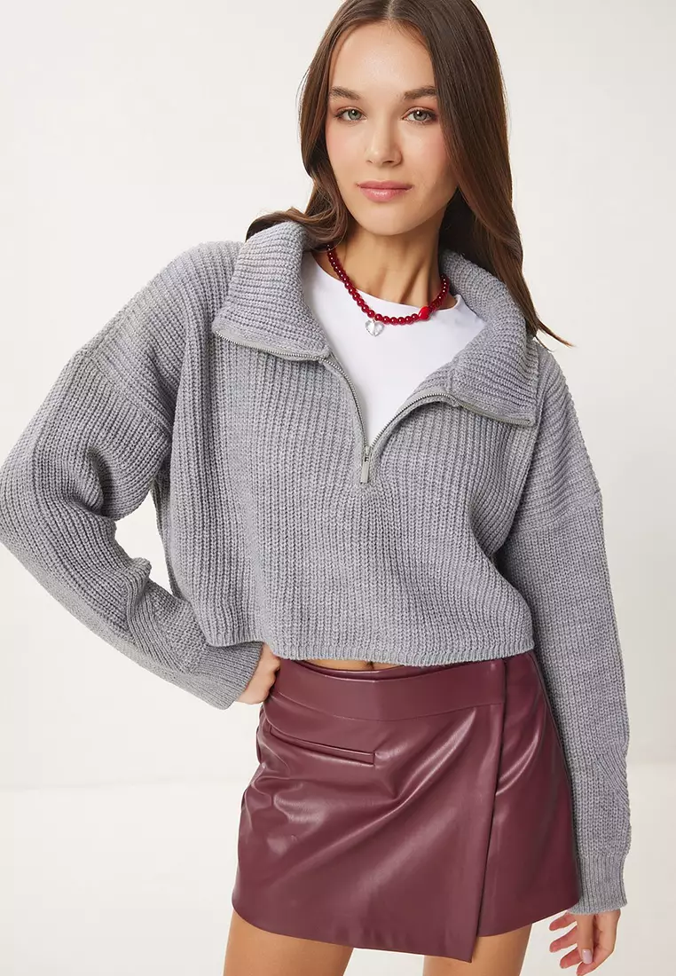 Zippered Turtleneck Knitwear Sweater