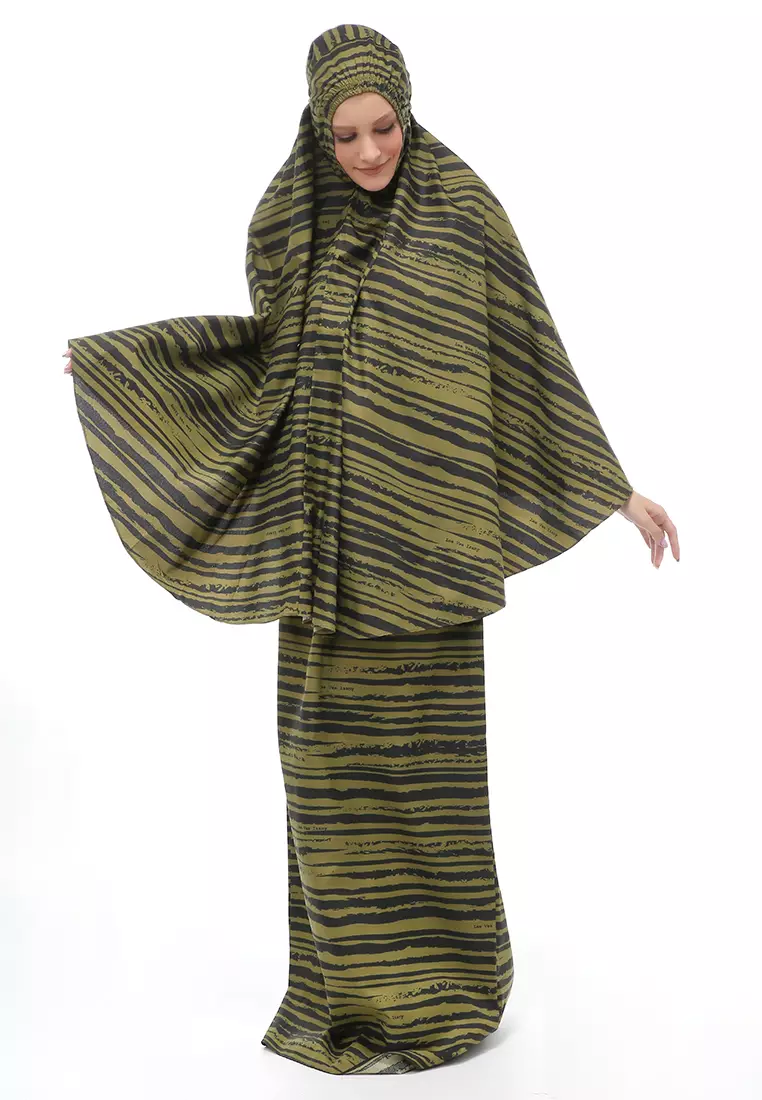Damara Mukenah Bali Muslimah Atasan Bawahan Wanita Motif Kombinasi Relaxed Fit - Army