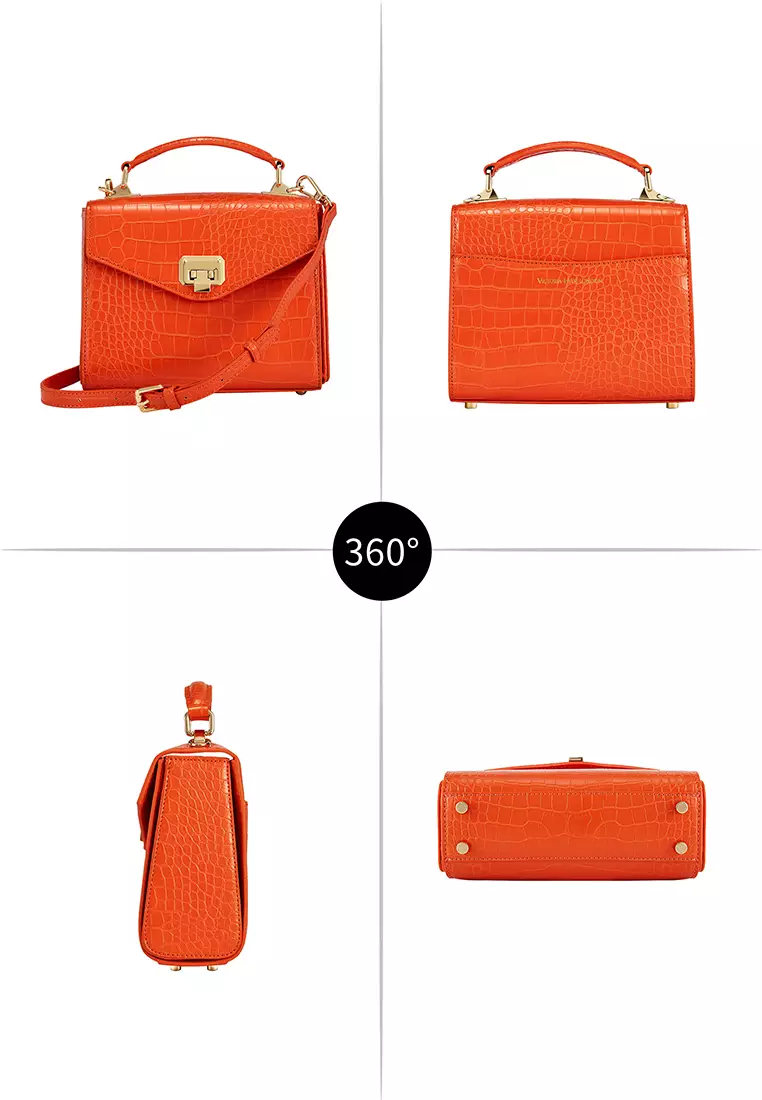 Duchess女式橙色顶柄手提包-纯素皮革斜挎包和方形包