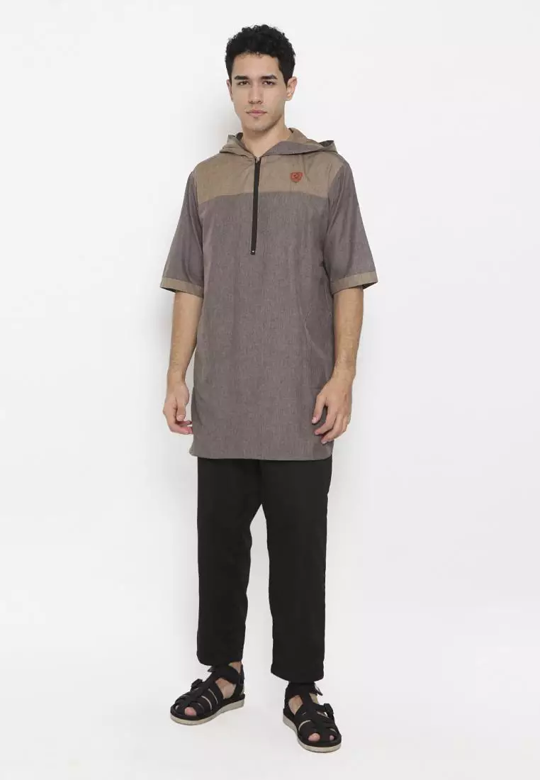 Zayidan Baju Koko Gamis Muslim Pria Faiq Hoodie - Coklat