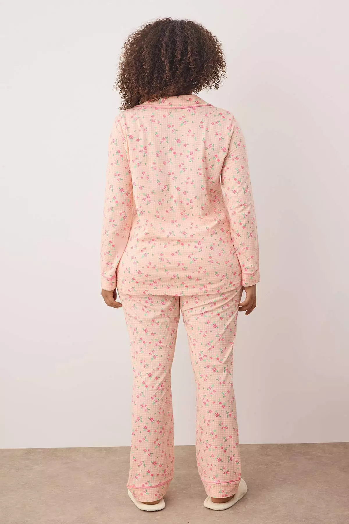 Pink 100% Cotton Floral Knitted Pajama Set Tbbaw26Ai00007