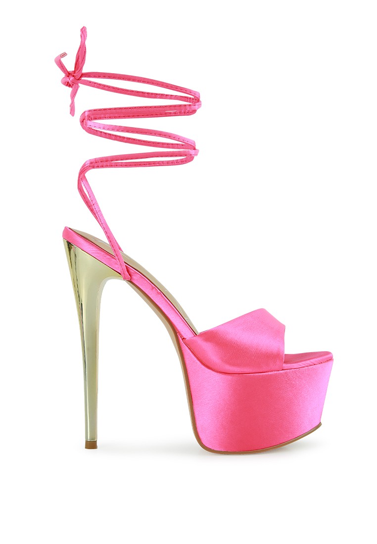 Pink Dramatic Platform Lace-Up Heel Sandals