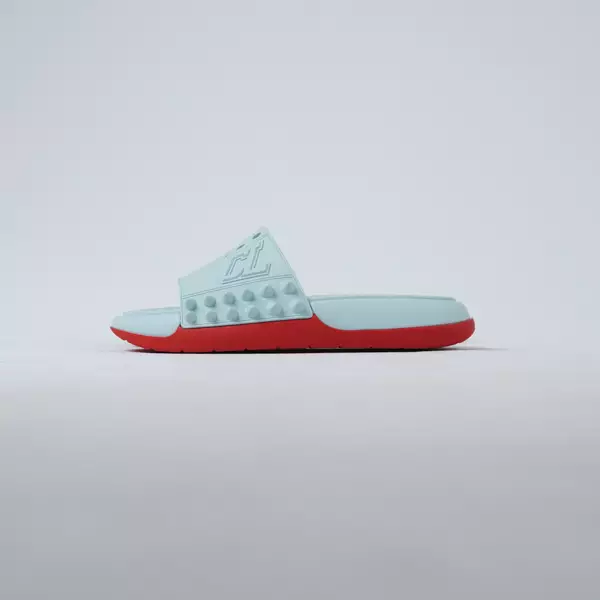 Sandal CHRISTIAN LOUBOUTIN TAKE IT EASY ICEBURG BLUE FLAT RUBBER SLIDE 100% ORIGINAL