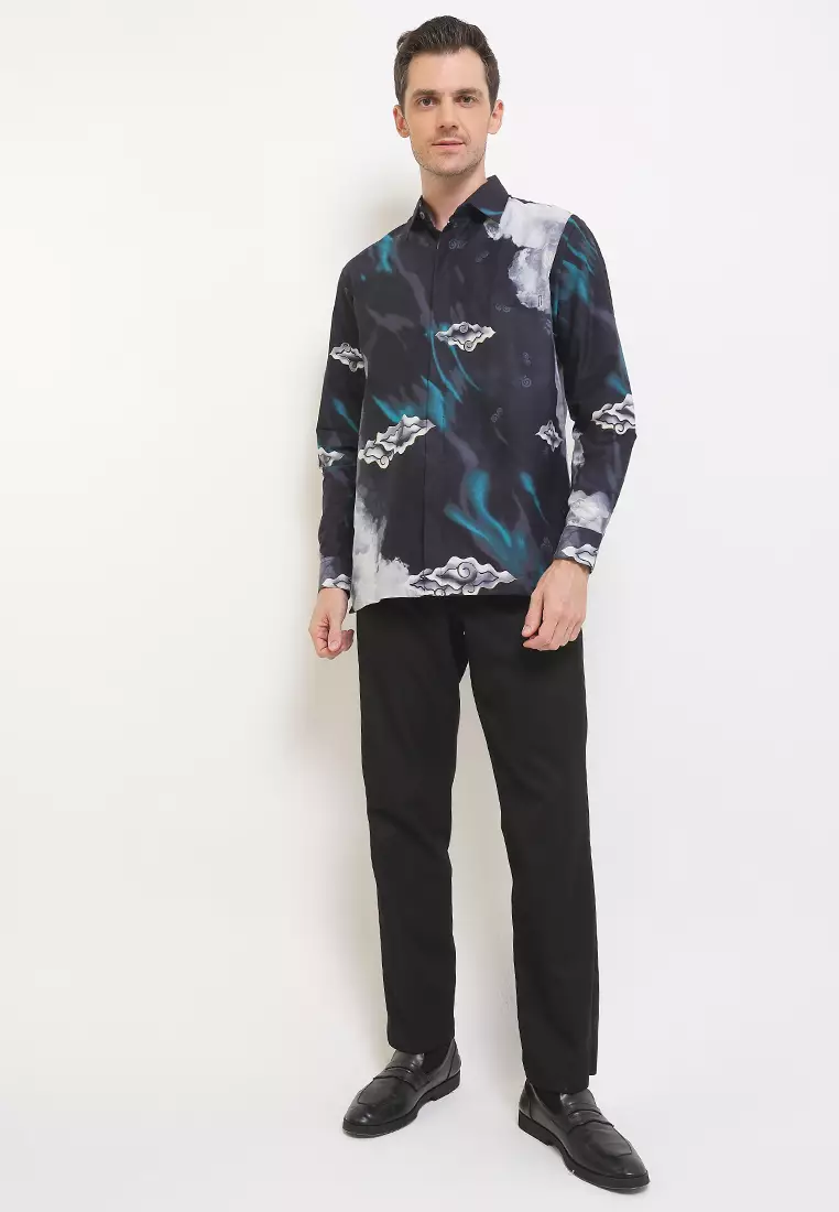 Kemeja Lengan Panjang Pria Reguler Fit Full Furing Rianty Lowie Black