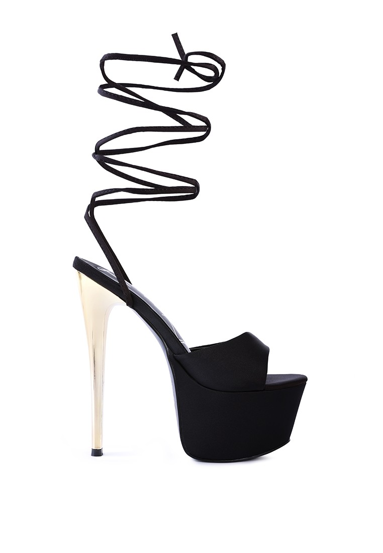 Black Dramatic Platform Lace-Up Heel Sandals