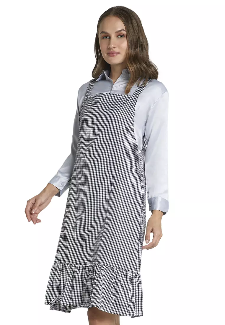 Feliks Tunik Midi Square Overall Motif Kotak Design Casual Wanita - Black