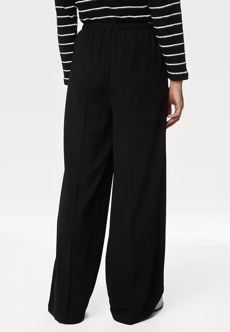 Crepe Elasticated Waist Wide Leg Trousers