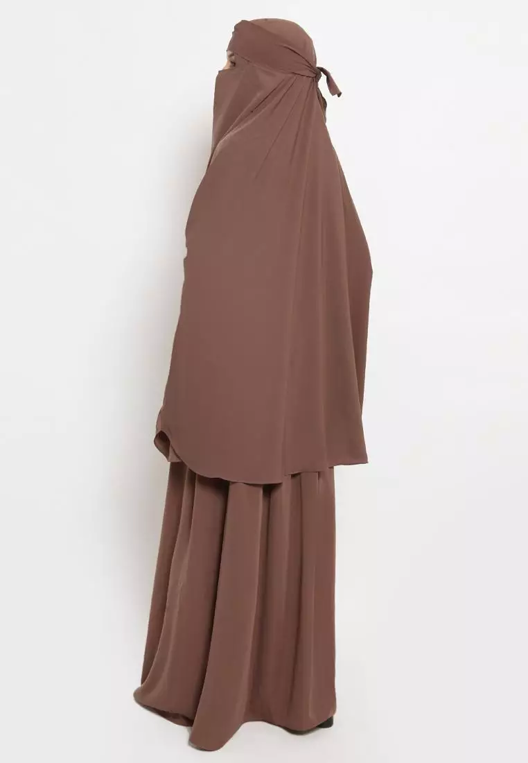 French Khimar Set Rok Wanita Muslimah Shoffa - Coklat