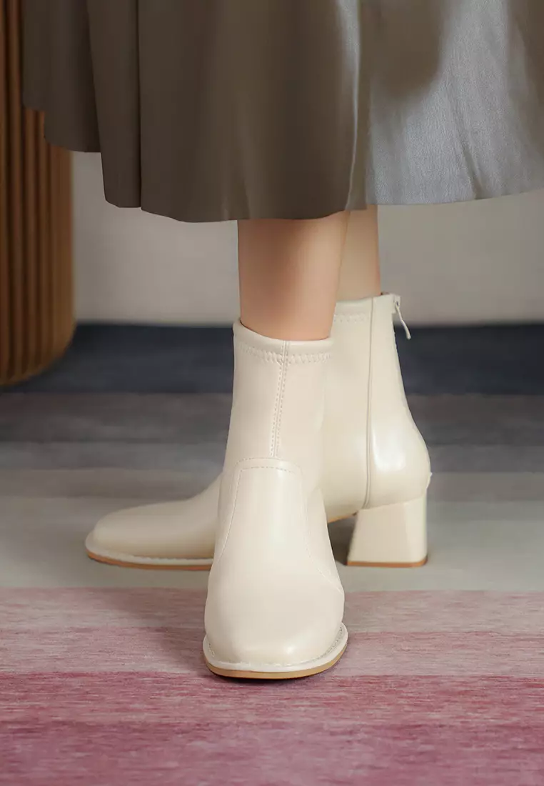 5CM Square Toe Synthetic Leather Ankle Boots 850-1