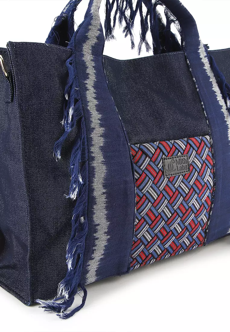 Gayatri Totebag - Tas Wanita Denim Kombinasi Tenun Etnik - Handmade Lokal Premium