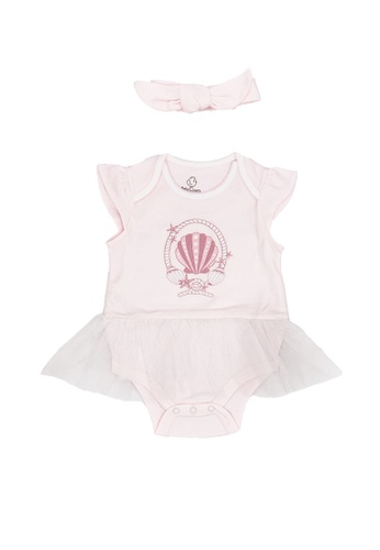 Baby Lovett pink Pearly Shine Romper Dress with Headband BC7D7KA9975232GS_1