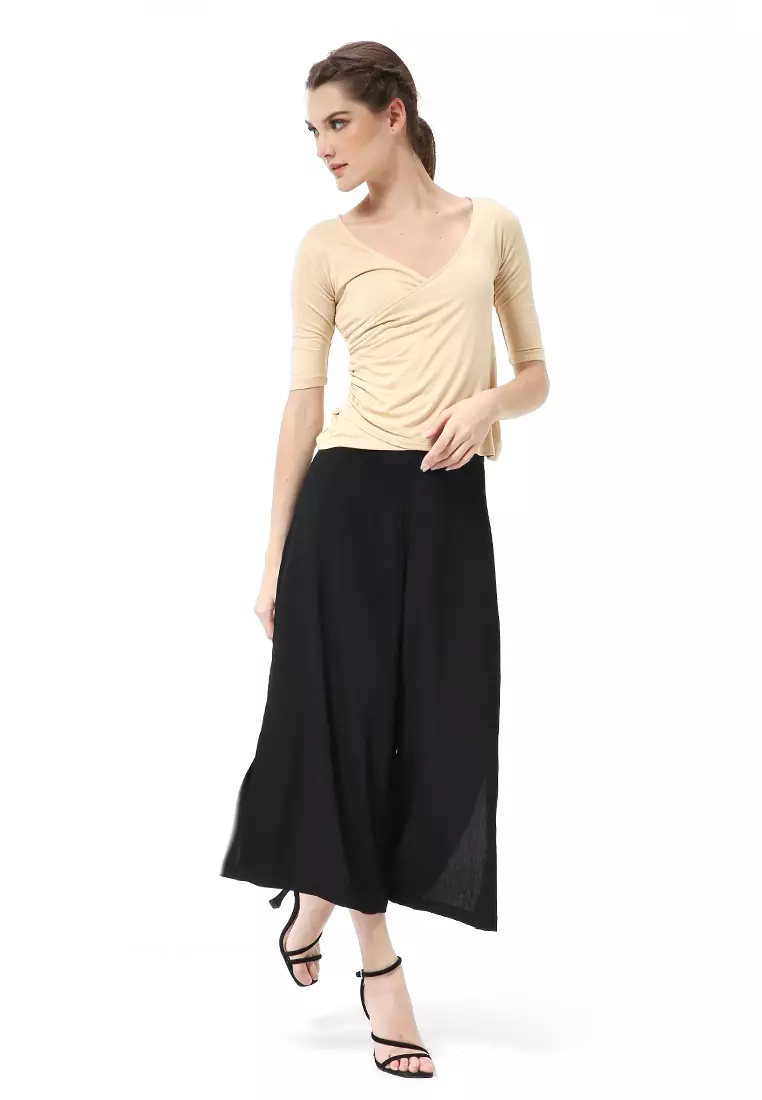 Cerise Atasan Wanita Ruffle T-shirt Casual Kaos Short Sleeve Material Rayon Lycra ORIGINAL - Beige