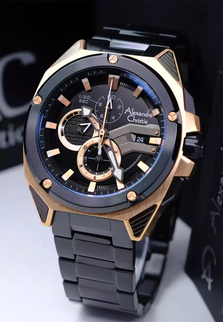 Alexandre Christie - Jam Tangan Cronograph Pria - Black Dial - All Stainless Steel - 6624MCBBRBA