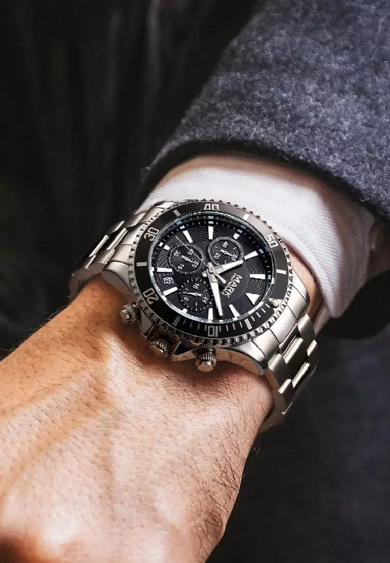 Unisex Alloy Chronograph Quartz Watch, 45mm, Stainless Steel Bracelet