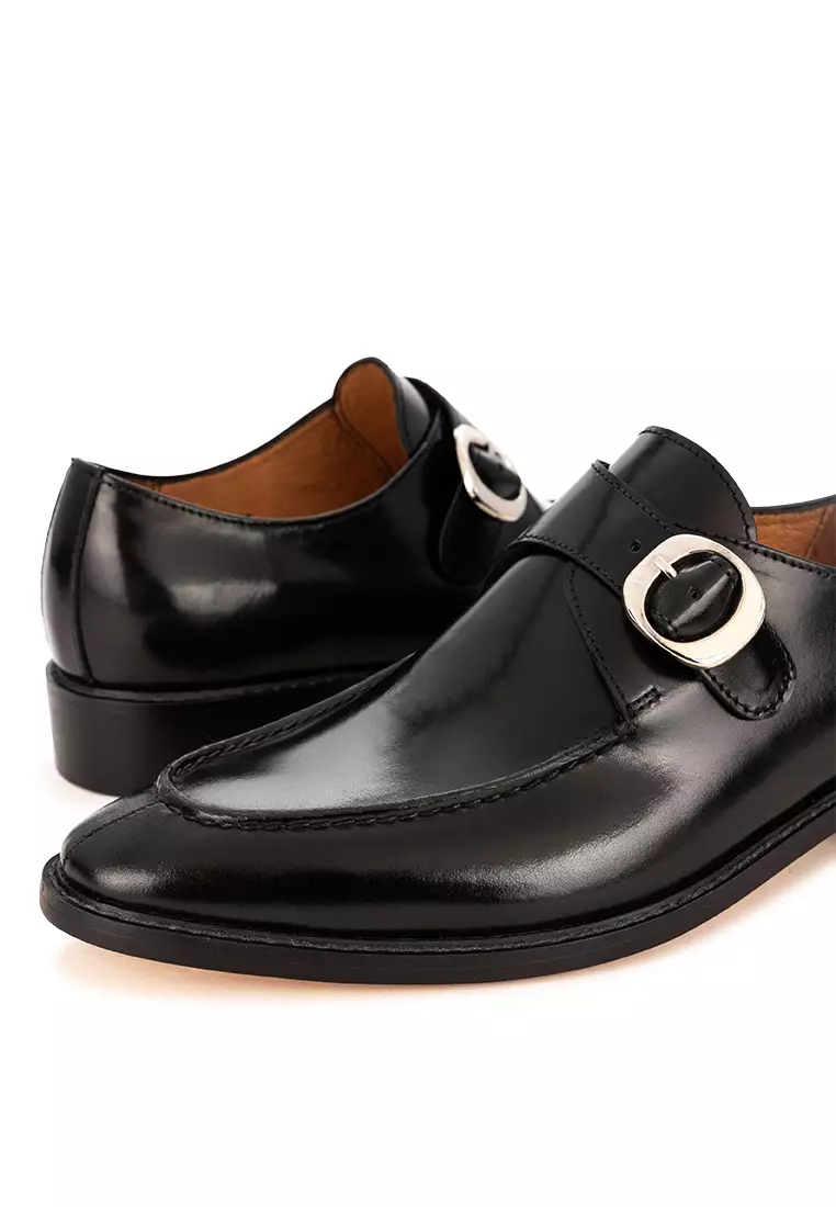 Fiyero Black Single Monk Strap Shoes